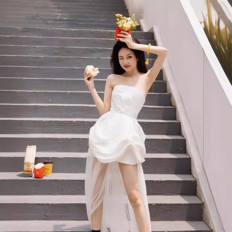 French White Strapless Morning - Photography And Lighting ulasan dan harga