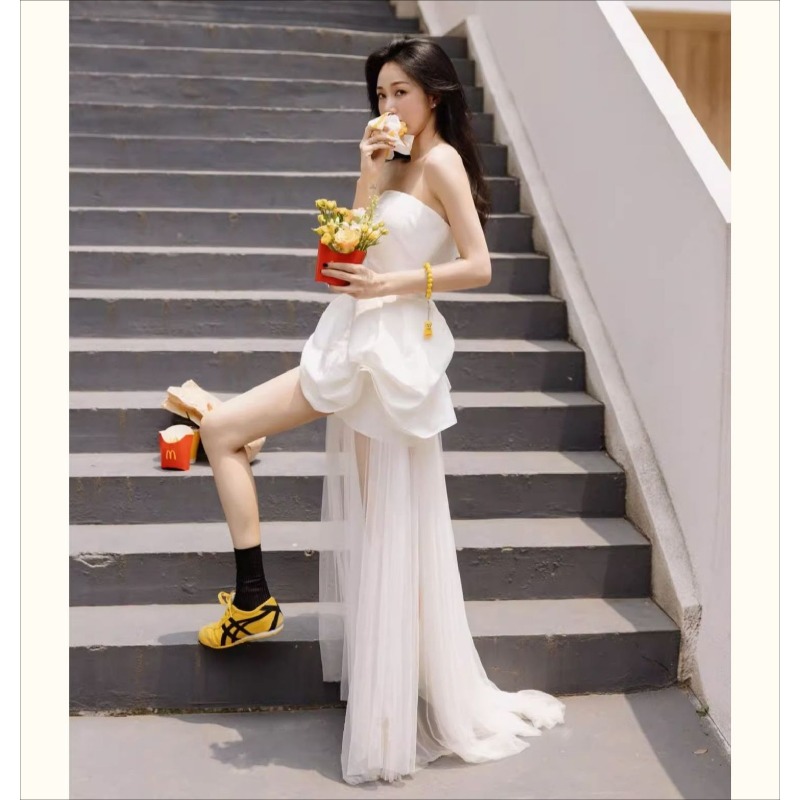French White Strapless Morning - Photography And Lighting ulasan dan harga