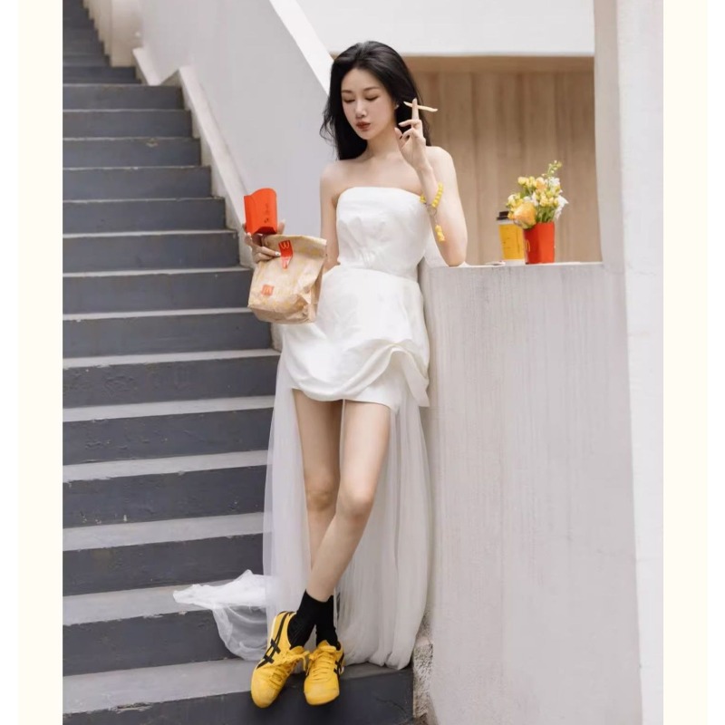 French White Strapless Morning - Photography And Lighting ulasan dan harga